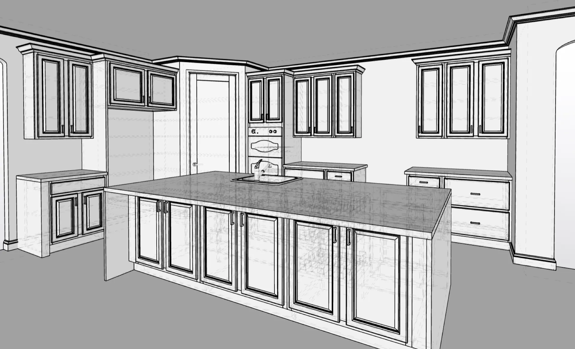 Original design drawing of a kitchen island