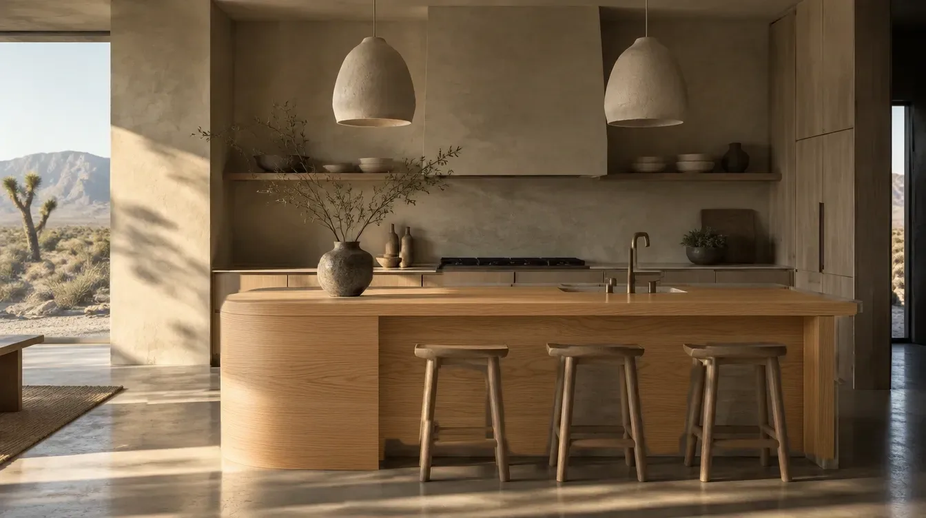 Concept kitchen with a raw white oak island (design concept)