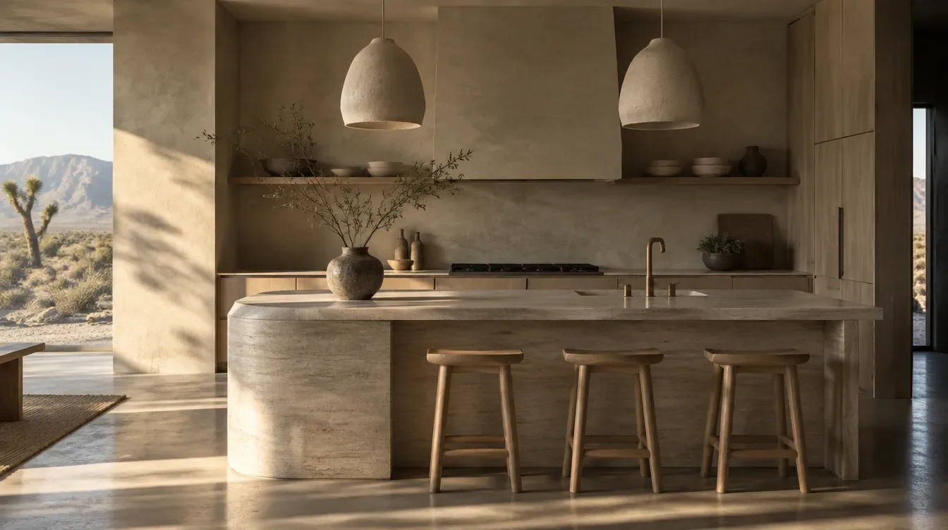 Concept kitchen with travertine island (design concept)